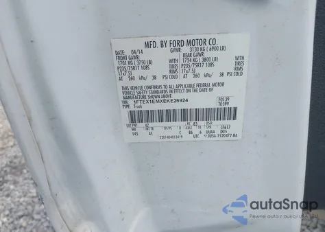 2014 Ford F-150 Xl z USA, uszkodzony, nr VIN 1FTEX1EMXEKE26924